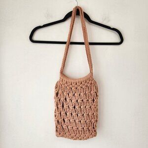 Cottagecore Dusty Rose Pink Crochet Tote Bag Purse Shoulder Bag Boho